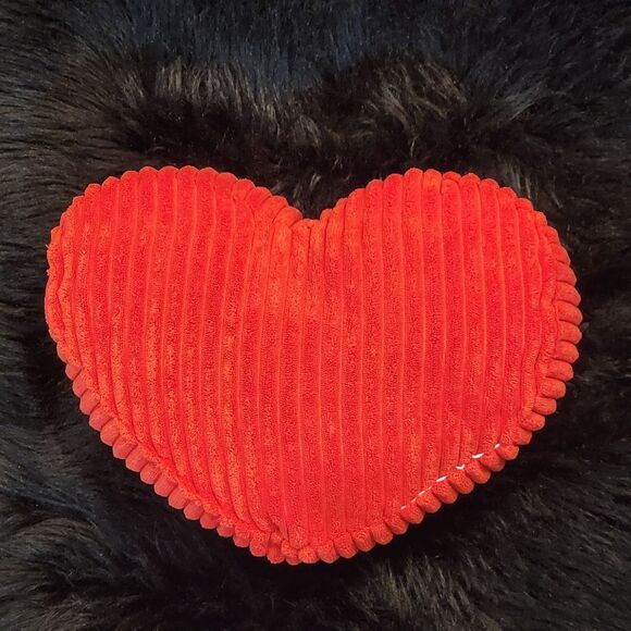 Red Faux Fur Heart Shaped Throw Pillow, 12.5"x 9.5"x 4" thick - Picture 4 of 9